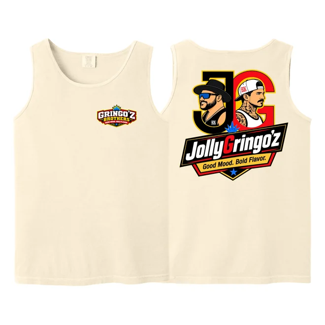 Gringo'z Brothers Tank, Cream, angled logo