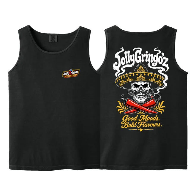 Latin Smoke Tank, Black, sombrero skull